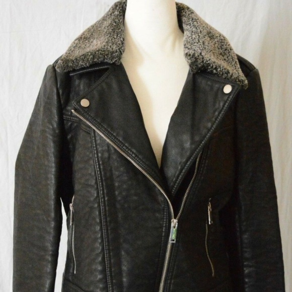 French Connection Faux-Fur-Trim Faux-Leather Moto - Picture 2 of 6